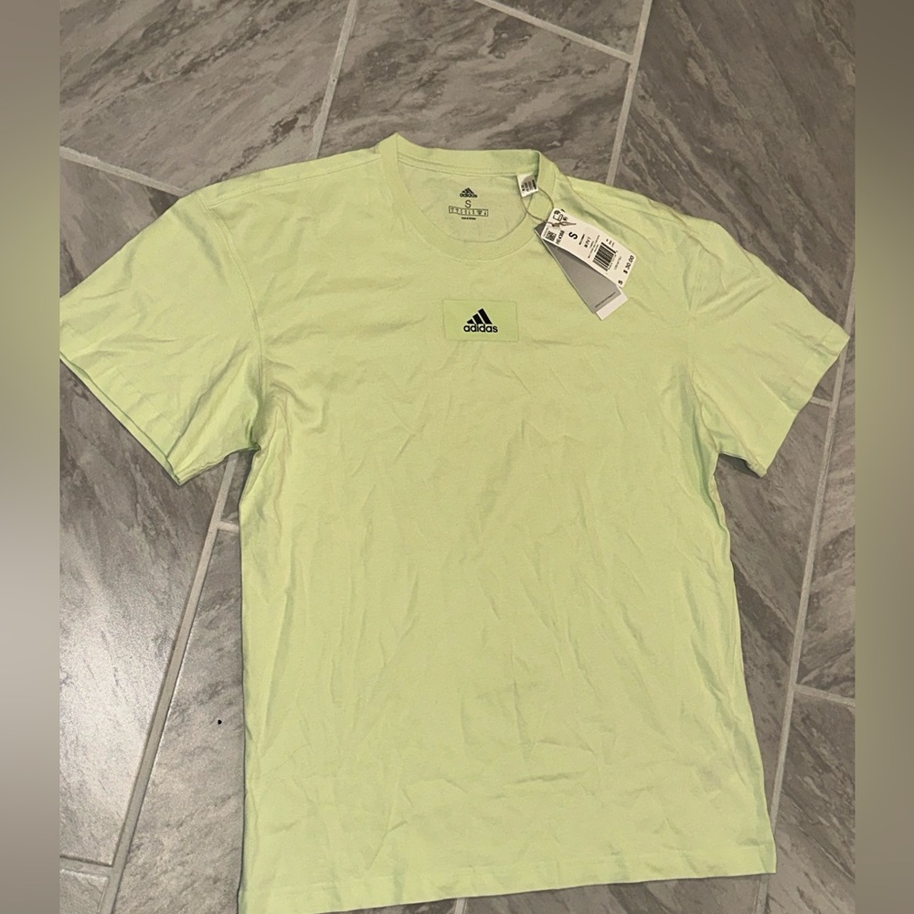 NWT Adidas Mens Line Green T Shirt Size Small Short Sleeve Athletic Wear